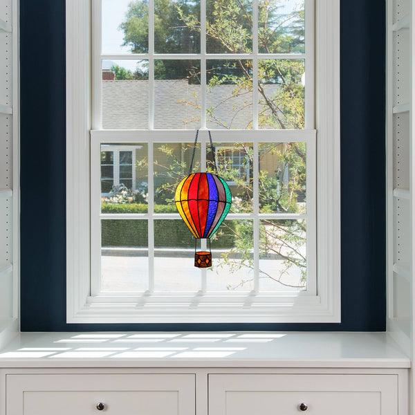 11"H Otis Red Hot Air Balloon Stained Glass Window Panel