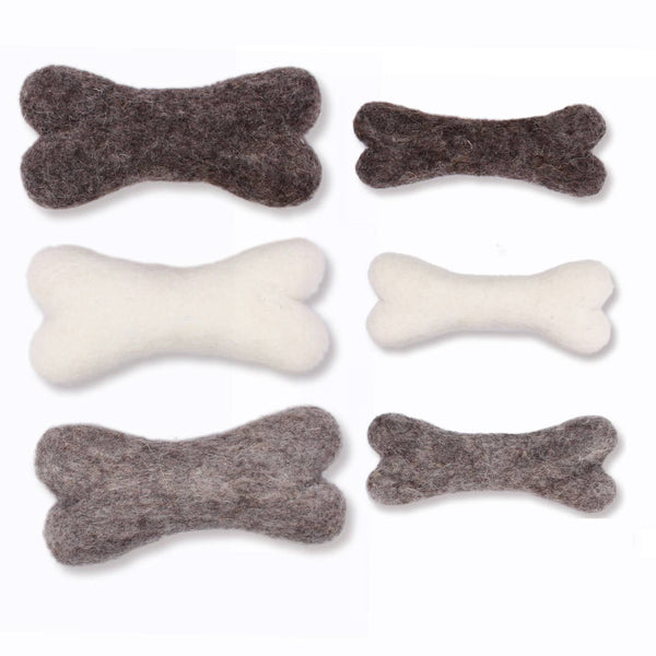 Eco Wool Dog Bones/Toys: Brown, Gray, White (Fair Trade)