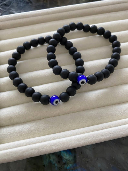 Evil Eye Bracelet for Men, Natural Stone Onyx Bead Bracelet