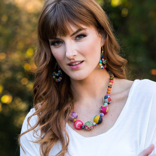 Aasha Spaced Large Beaded Kantha Handcrafted  Necklace