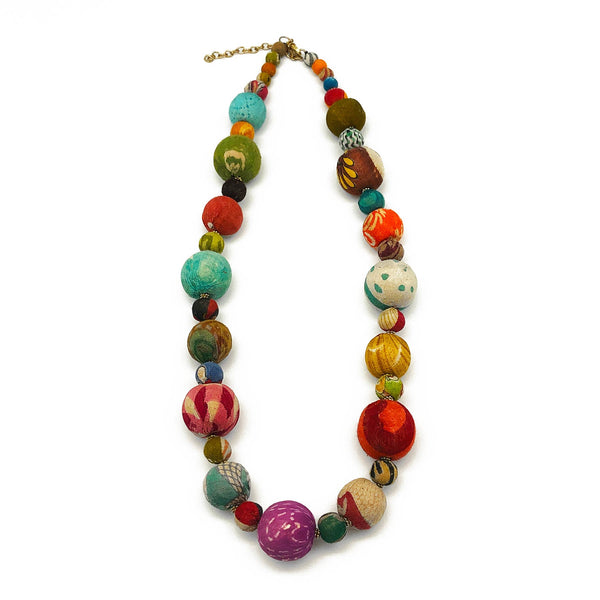 Aasha Spaced Large Beaded Kantha Handcrafted  Necklace