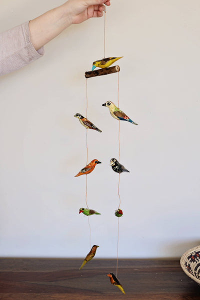 Hand-Painted Wooden Bird Mobile