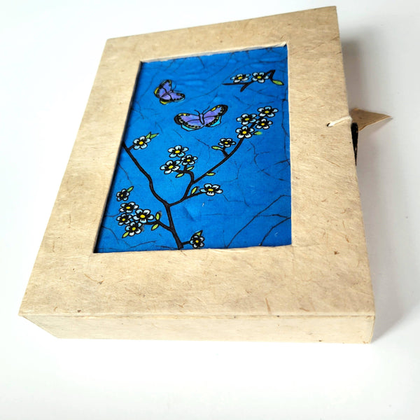 Note Card Set in White Box with Apple Blossom Batik