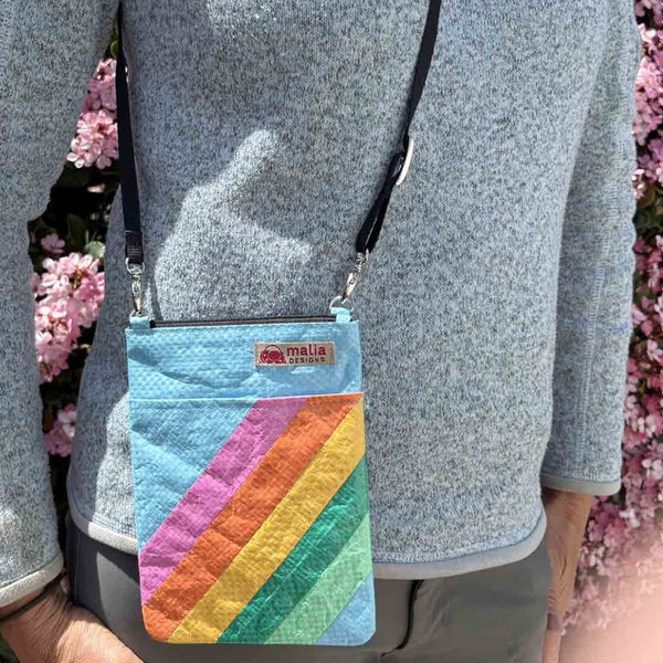 Mini Recycled Phone Crossbody Bag - Rainbow Stripes