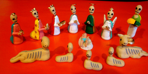 Day of the dead 13 pieces ceramic nativity
