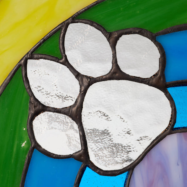 7"H Rainbow Paw Print Tiffany Stained Glass Window Panel