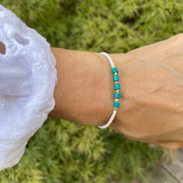 White and Teal beaded Bracelet 