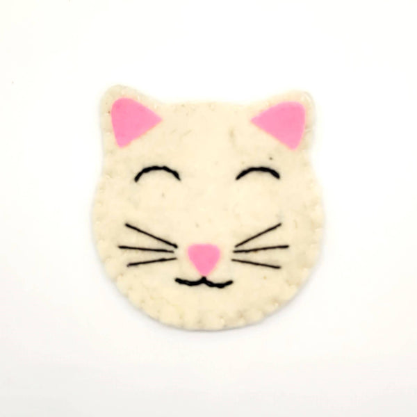 White Kitty Cat Felted Wool Drink Coaster