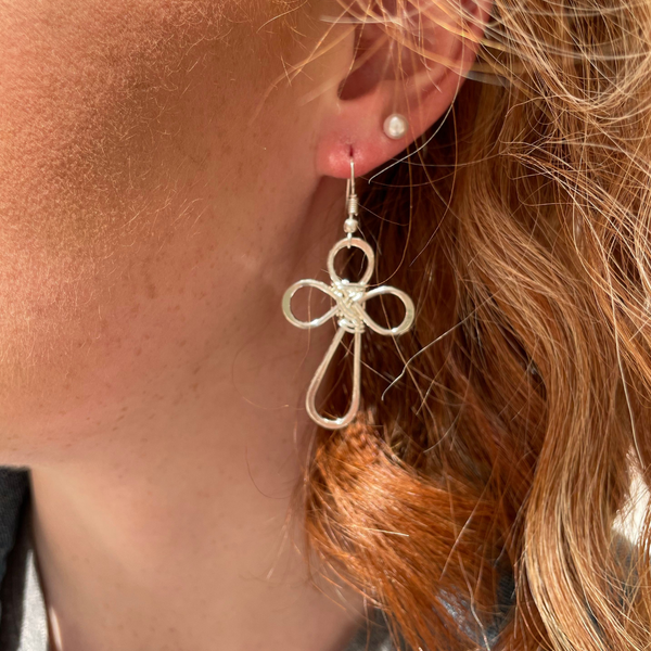 Silver Plated Earrings - Looped Cross