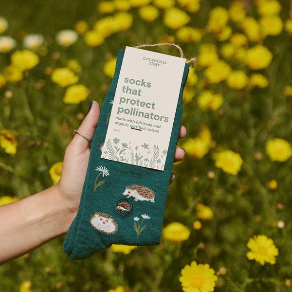 Socks that Protect Pollinators - Green Hedgehogs/Medium