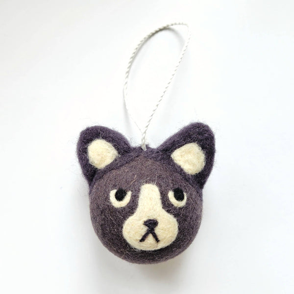 Cat Felted Wool Ball Ornament