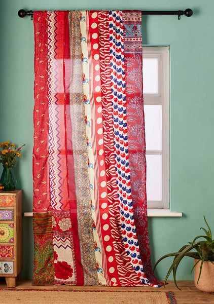 Recycled Sari Curtain Panel - Red