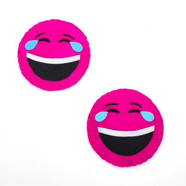 Pink Laughing Emoji Felted Wool Drink Coaster