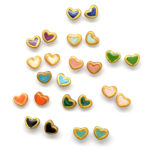 Ceramic Gold Edge Heart Studs