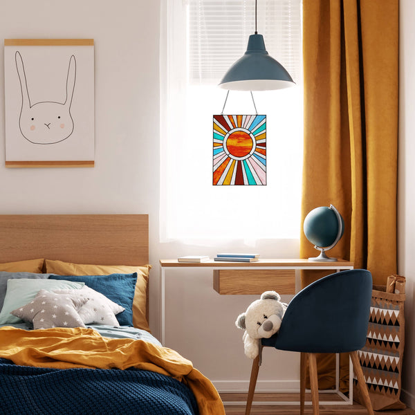 14.5"H Lila Multicolor Sunburst Stained Glass Window Panel