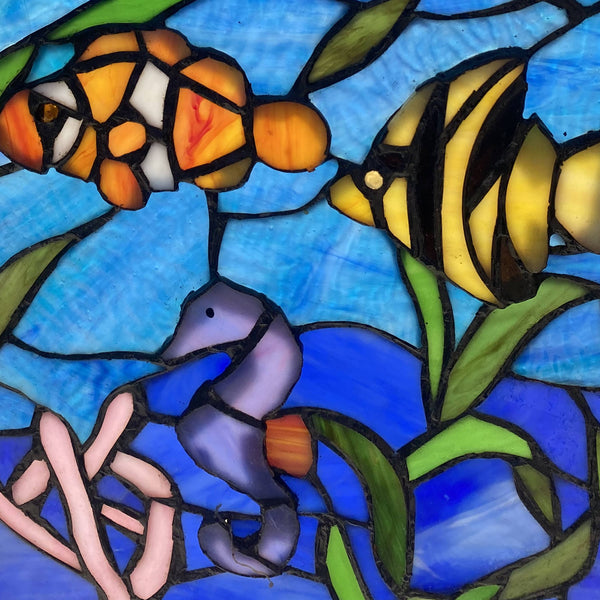 14" Marine Life Underwater Stained Glass Window Panel