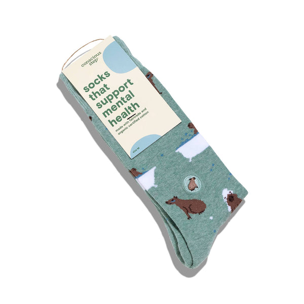 Socks that Support Mental Health (Green Capybaras)