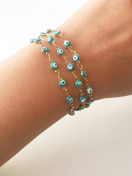 Evil Eye Bracelet, Gold Link Chain Bracelet, Minimalist Evil Eye Bracelet