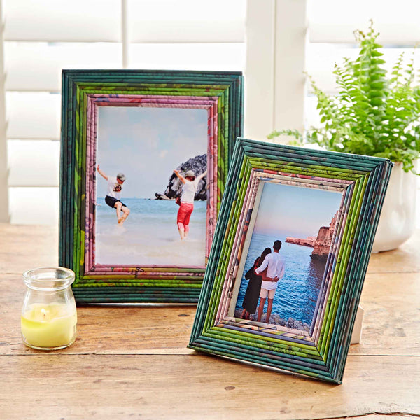 Recycled Newspaper Photo Frame - 5 x 7 inch Picture Frame: Blue/Green/Yellow/Red