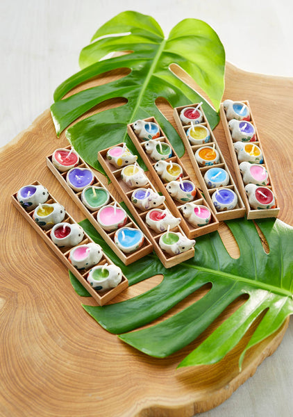 Tray of 5 Assorted Hand Painted Ceramic Candles