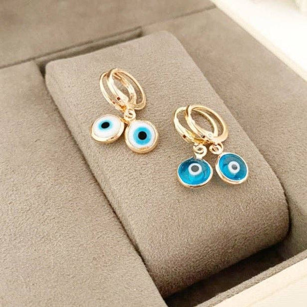 Evil Eye Earrings, Blue Glass Evil Eye Beads, Hoop Earrings, Rose Gold Earrings