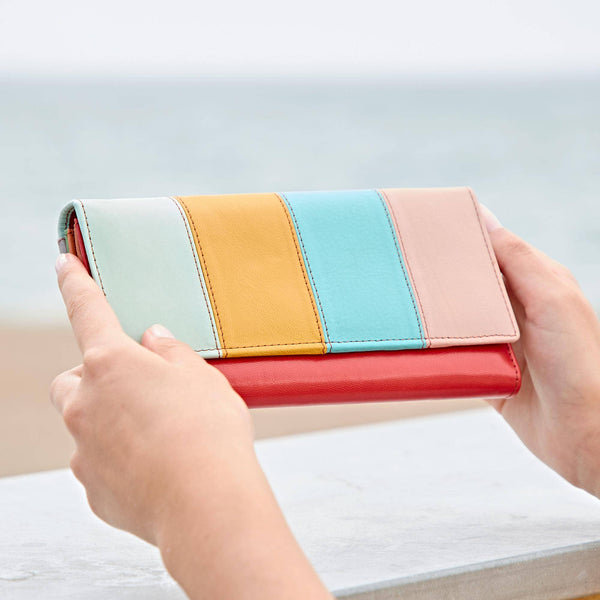 Recycled Multicoloured Leather Clutch Purse - Handmade