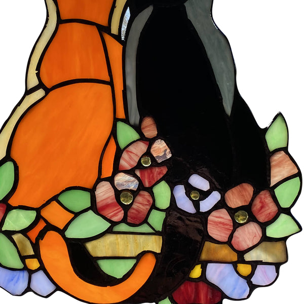 12.5"H Callie Cats Orange & Black Stained Glass Window Panel