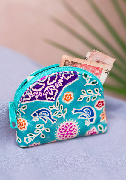 Amala Floral Leather Mini Zip Coin Purse