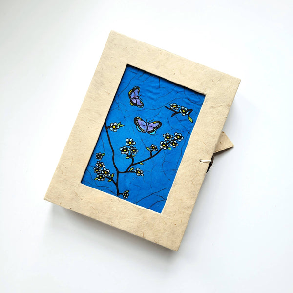 Note Card Set in White Box with Apple Blossom Batik