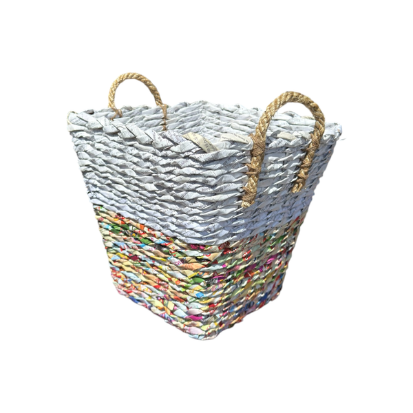 Multicolor Woven Basket - Recycled Paper