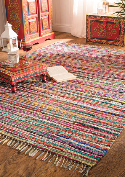 Multi Colour Recycled Cotton Rag Rug 120 X 180cm