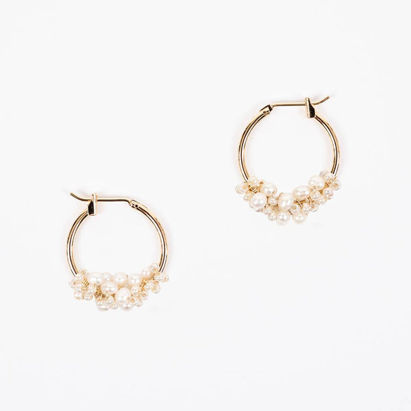 Pearl Cluster Hoop Earrings