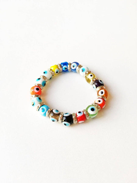 Evil Eye Bracelet, Stretchable Rainbow Bracelet