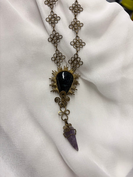 Obsidian & Amethyst Sunset necklace