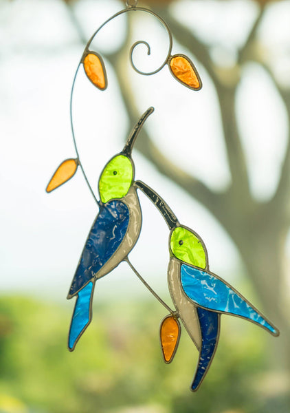 Two Hummingbirds on Branch Suncatcher