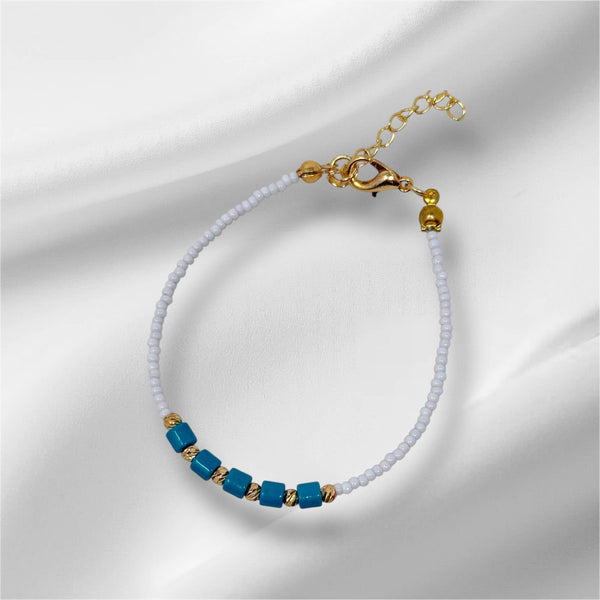White and Teal beaded Bracelet 