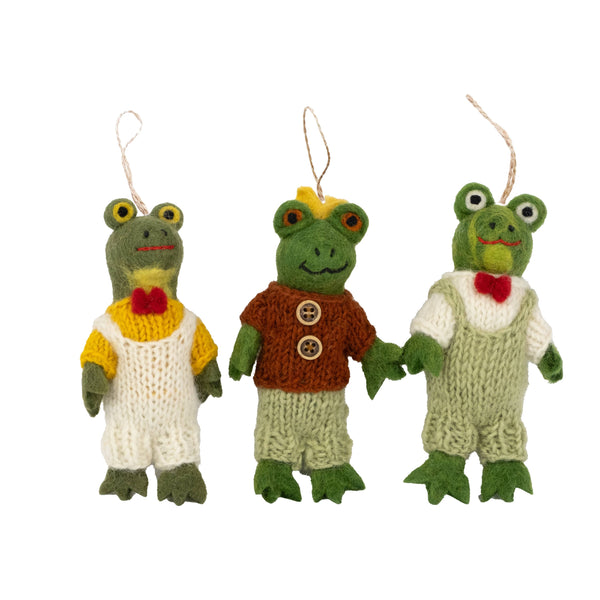 Ornament - Felt Frogs with Knit Clothes