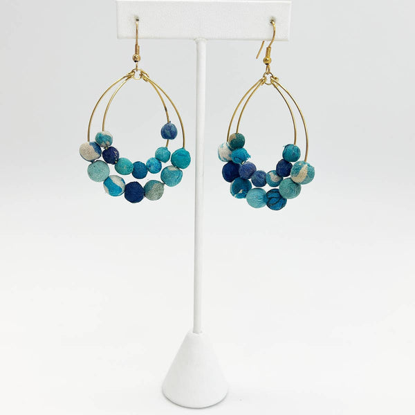 Aasha Aqua Teardrop Kantha Boho & Handcrafted Earrings