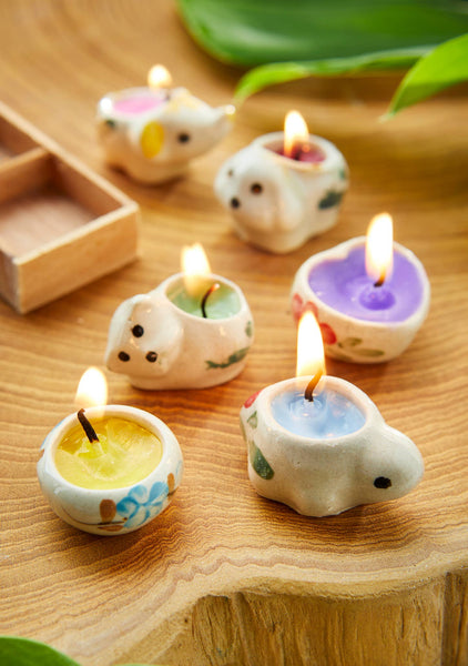 Tray of 5 Assorted Hand Painted Ceramic Candles