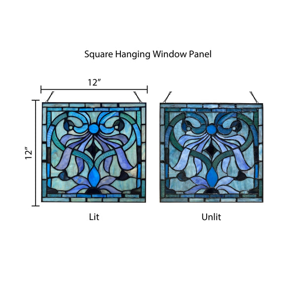 12"H Ilsa Blue, Purple & Green  Stained Glass Window Panel