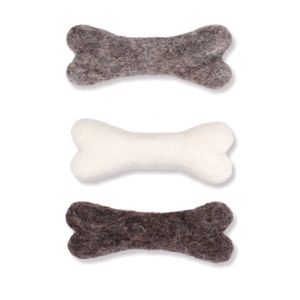 Eco Wool Dog Bones/Toys: Brown, Gray, White (Fair Trade)