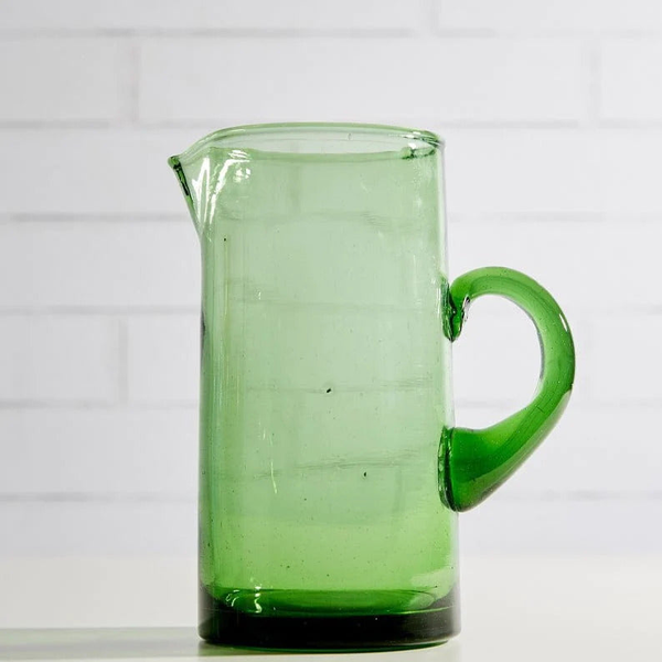 Moroccan Hand Blown Pitcher with Handle, Green