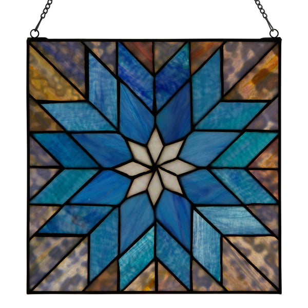 12"H Blue Quilt Square Stained Glass Window Panel