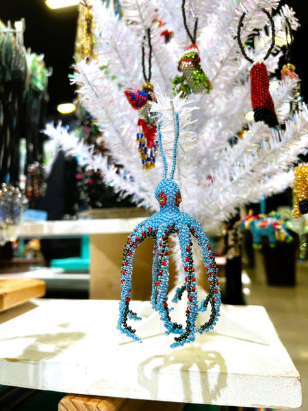 Beaded Octopus Figurine Seed Bead Hanging Ornament