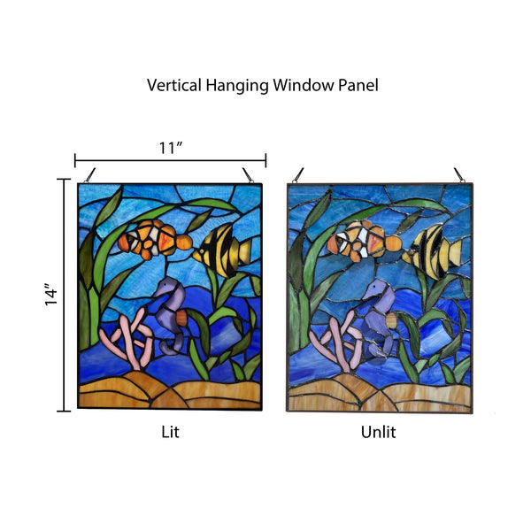14" Marine Life Underwater Stained Glass Window Panel