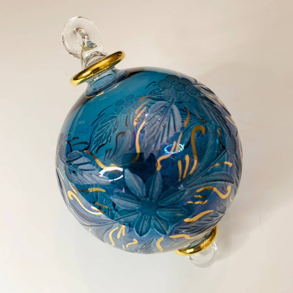 Blown Glass Ornament - Flowers in Blue