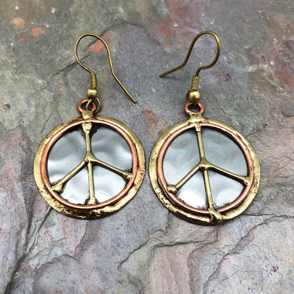 Mixed Metal Earrings - Peace Sign