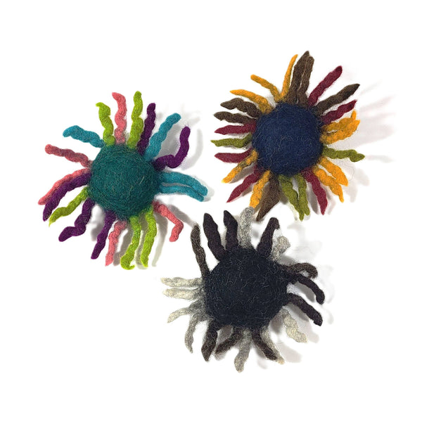 Sunburst 100 Percent Wool Cat Toy with Spiky Fringe