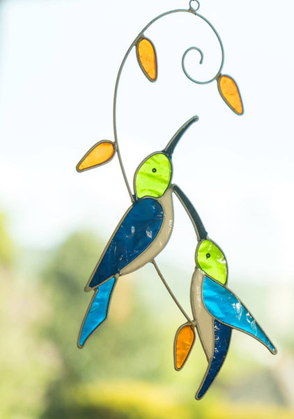 Two Hummingbirds on Branch Suncatcher