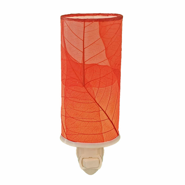 Cylinder Nightlight Red, Shade Made of Cocoa Leaves